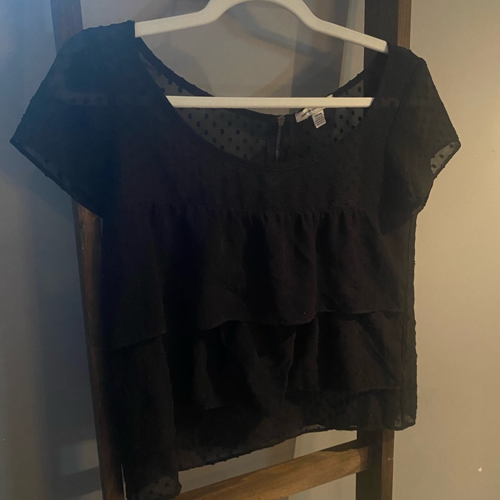 american eagle sheer dots ruffle shirt